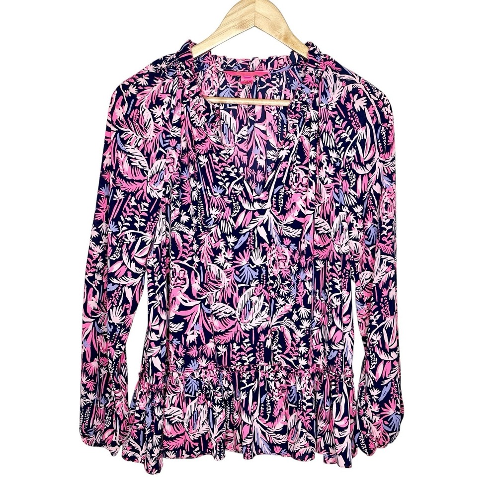Lilly Pulitzer Savanna Top Swing Of Things Womens Small Pink Navy Preppy Resort